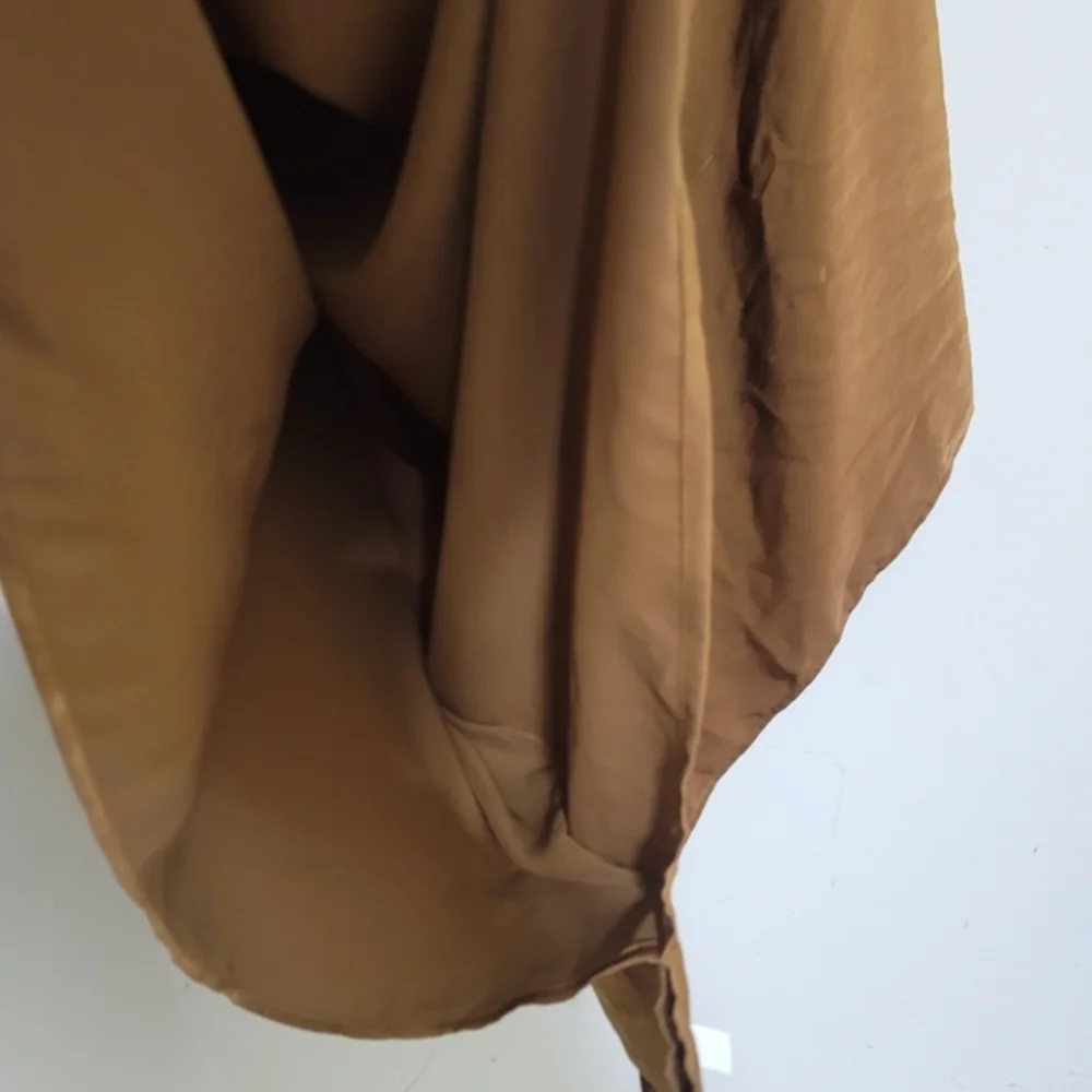 GILLI Dress One Shoulder Woven Draped Mini, size Large, Copper‎ Brown